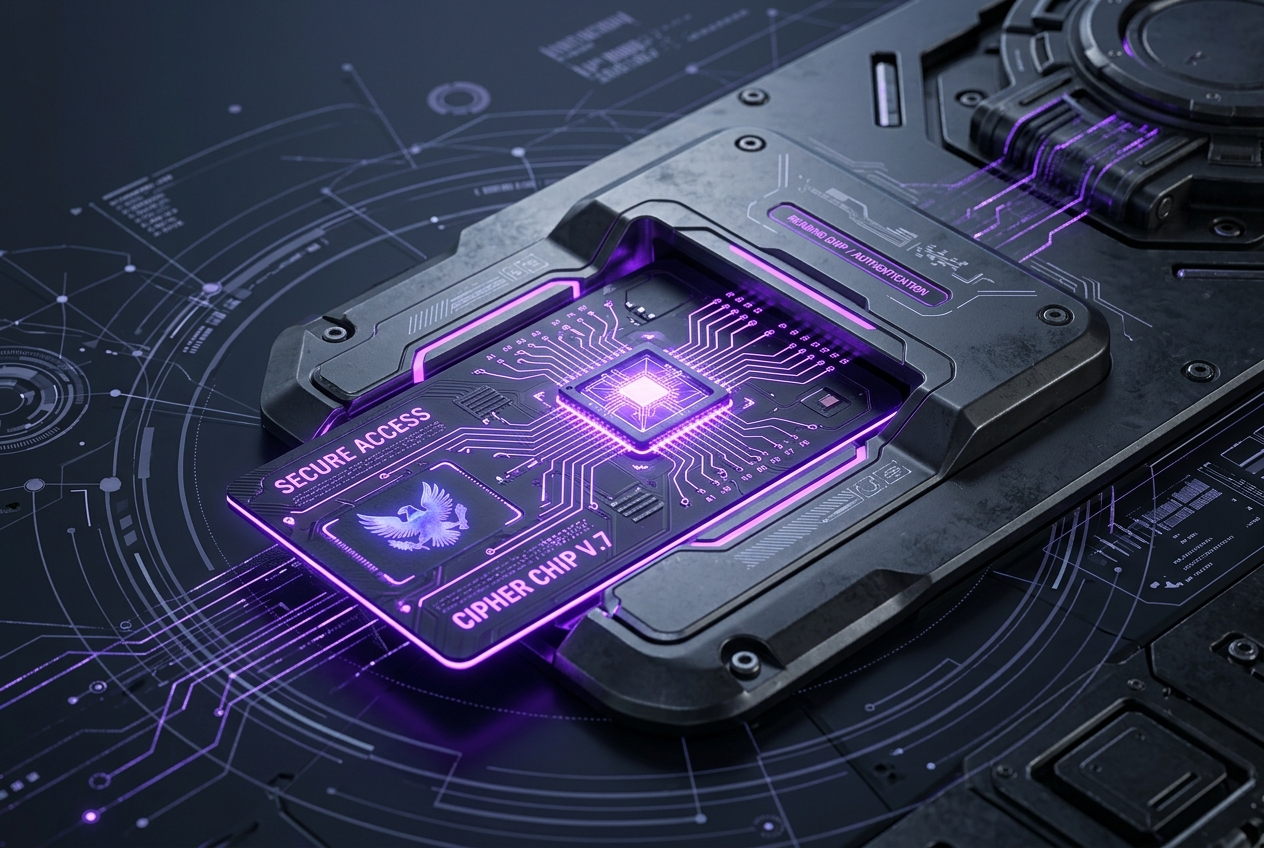 Cybernetic credit card chip representing fast financial matching